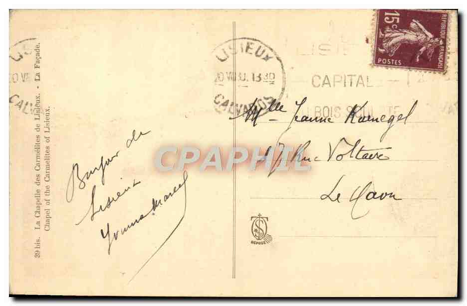 Chapelle des Carmélites de Lisieux — éditeur non visible — n° de série 28 bis — Rückseite