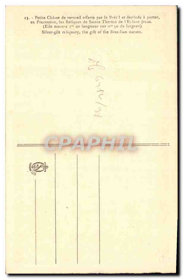 CPA Petite chasse de vermeil offerte par le Bresil Lisieux — Rückseite