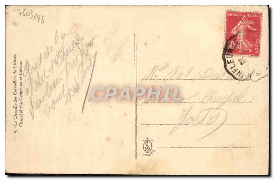 CPA La Chapelle des carmelites des Lisieux — Verso