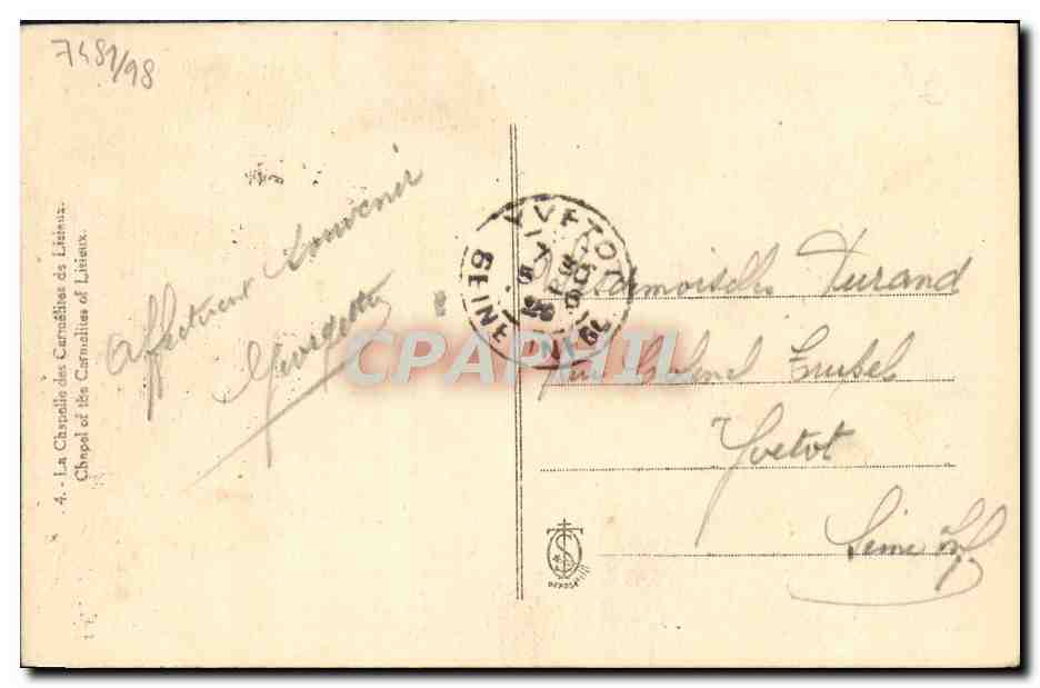 CPA La Chapelle des carmelites des Lisieux — Verso