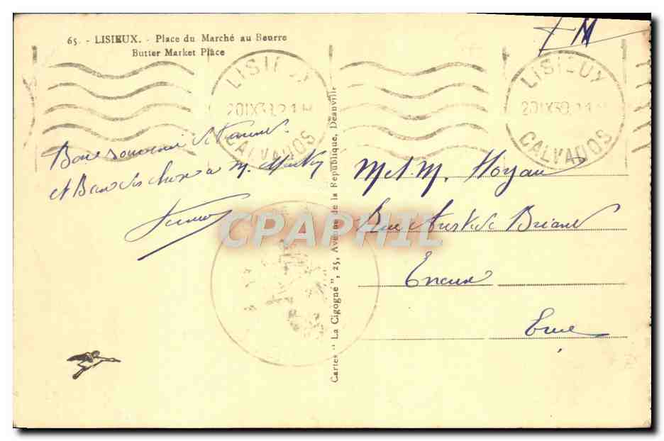 Lisieux — Place du Marché au Beurre — Carte postale n°65 — Reverso