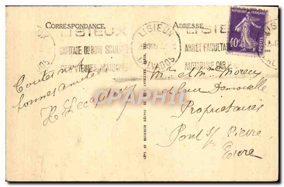 Lisieux — La Rue de la Paix — Édition Maurice Duvey, Lisieux — Verso
