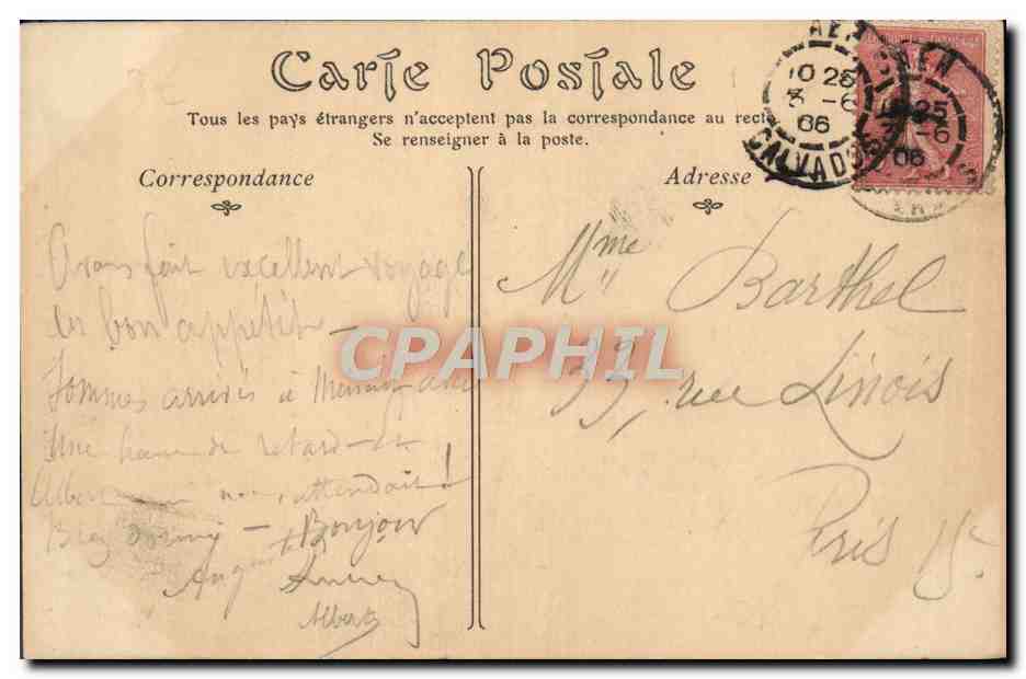 CPA Caen Ancien Hotel de Than — Verso