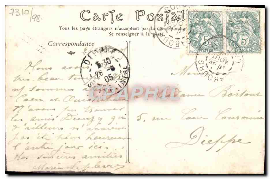 CPA Caen Ancien Hotel de Valois — Verso