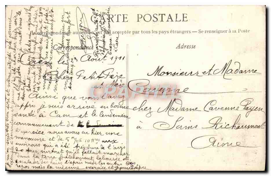 CPA Caen Caserne Hamelin cote de l'Orne Militaria  — Verso