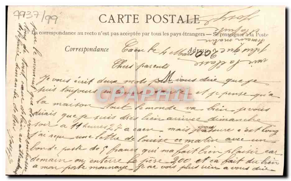Caen — Vue du Lycée Malthe et du paysage aux Horloges — Collection L.P. — Verso