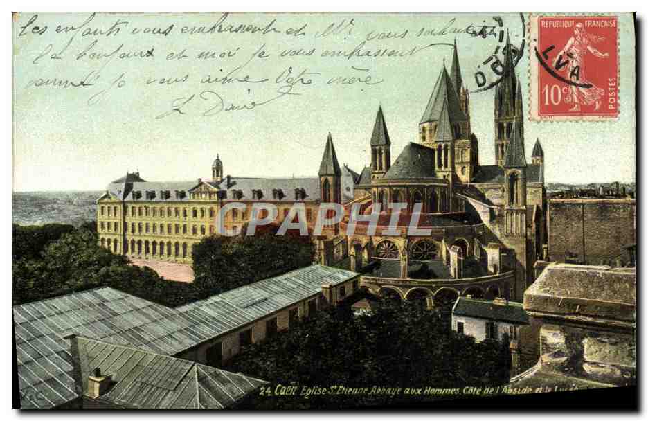 CPA Caen Eglise St Etienne Abbaye aux Hommes Cote de l'abside et le lycee