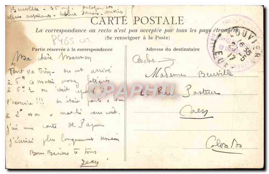 CPA Caen Caserne Lefebvre 1er bataillon — Verso
