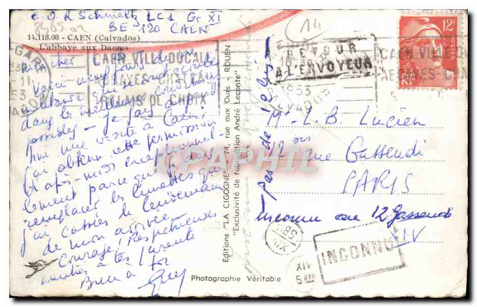 CPA Caen L'Abbaye aux Dames  — Verso