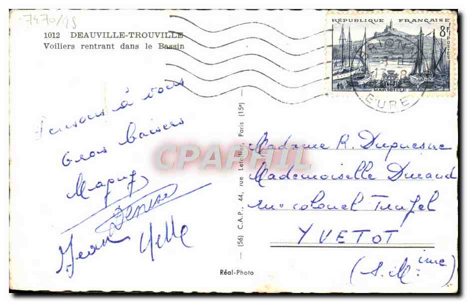 Voiliers rentrant dans le Bassin — Deauville-Trouville — Réal-Photo — Verso