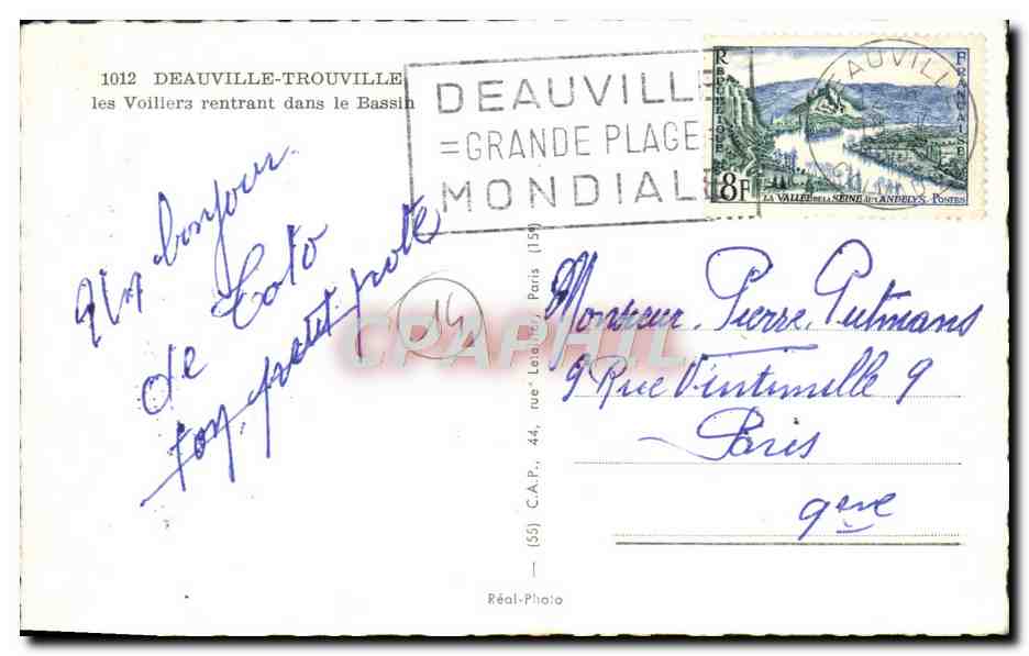 Deauville-Trouville — les Voiliers rentrant dans le Bassin — C.A.P. Réal-Photo — Verso
