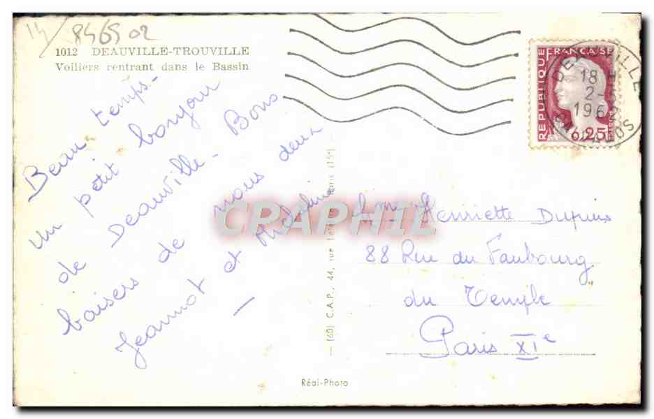 Deauville-Trouville — Voiliers rentrant dans le Bassin — C.A.P. (60) Réal-Photo — Verso