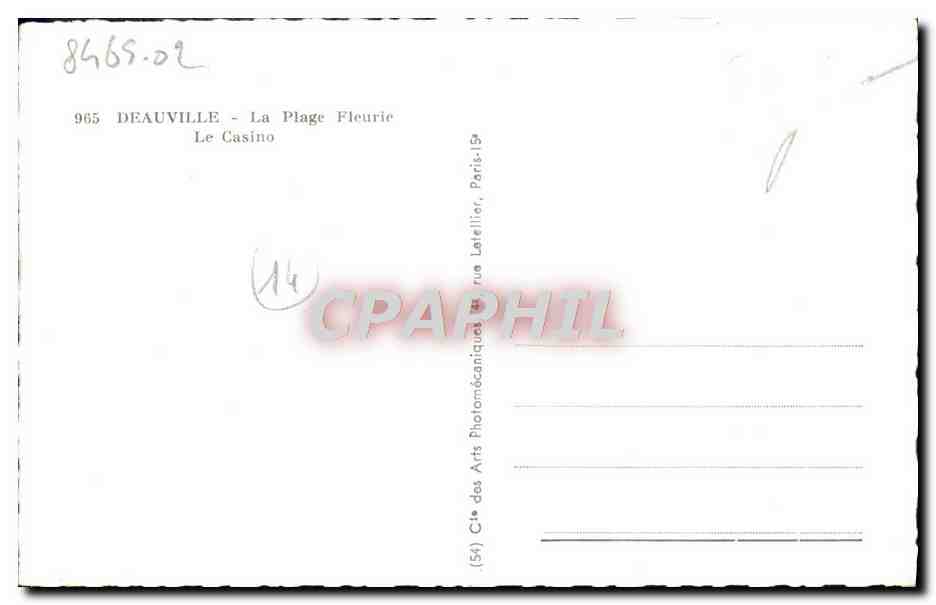Deauville - La Plage Fleurie - Le Casino — Cité des Arts Photomécaniques, Paris — Rückseite