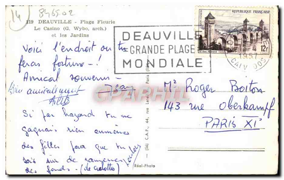 Le Casino de Deauville — Grande Plage Mondiale — éditeur Cap — Verso