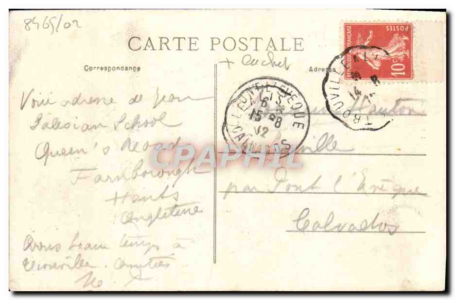 Deauville - L'Église — vue de l'église avec clocher à horloge — Collection D. S. n°138 — Back