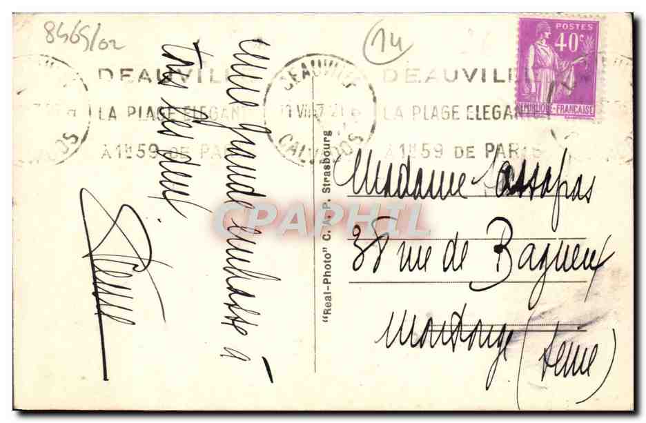 Deauville. La Plage Fleurie — Le Royal Hôtel — éditeur E.A.P. n° 278 — Verso