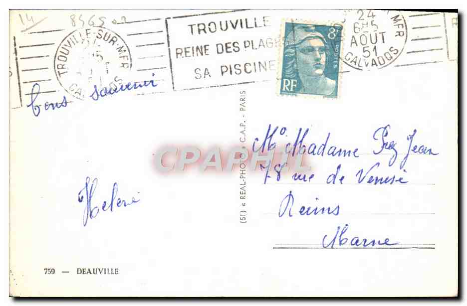 Deauville — Souvenir de Deauville — éditeur CPAPHIL, n° 759 — Verso