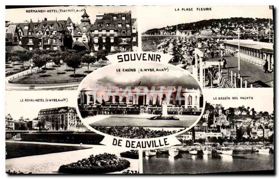 Deauville — Le Casino, La Plage Fleurie, Le Royal-Hôtel, Le Normandy-Hôtel, Le Bassin des Yachts — G. WYBB, Architr