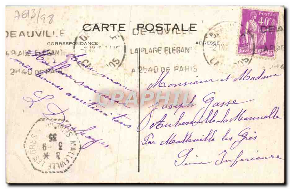 Deauville. La Plage Féerique. Rues de l'Écluse et Déviré Le TROC. Vers le Casino — G.F., Le H. — Rückseite
