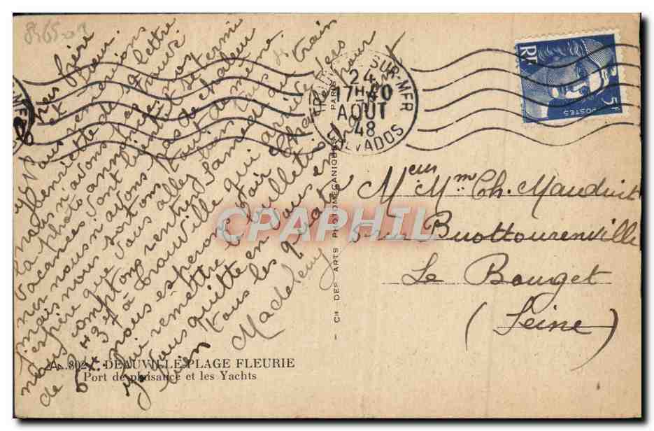 CPA Deauville La plage fleurie Port de plaisance et les yachts — Verso