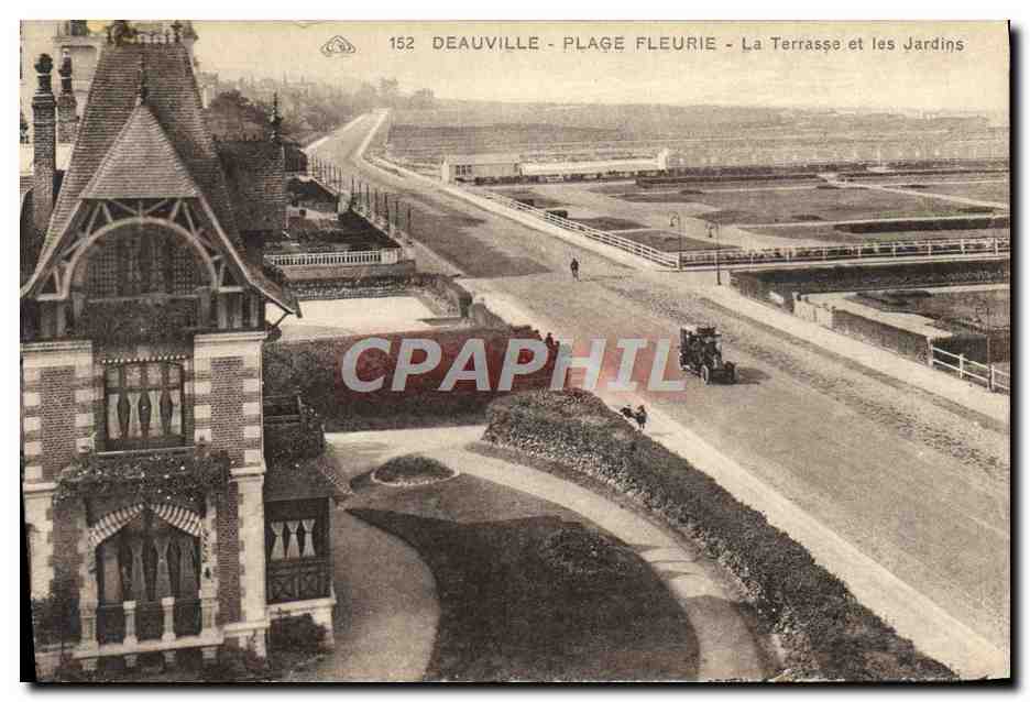 CPA Deauville plage fleurie la terrasse et les jardins