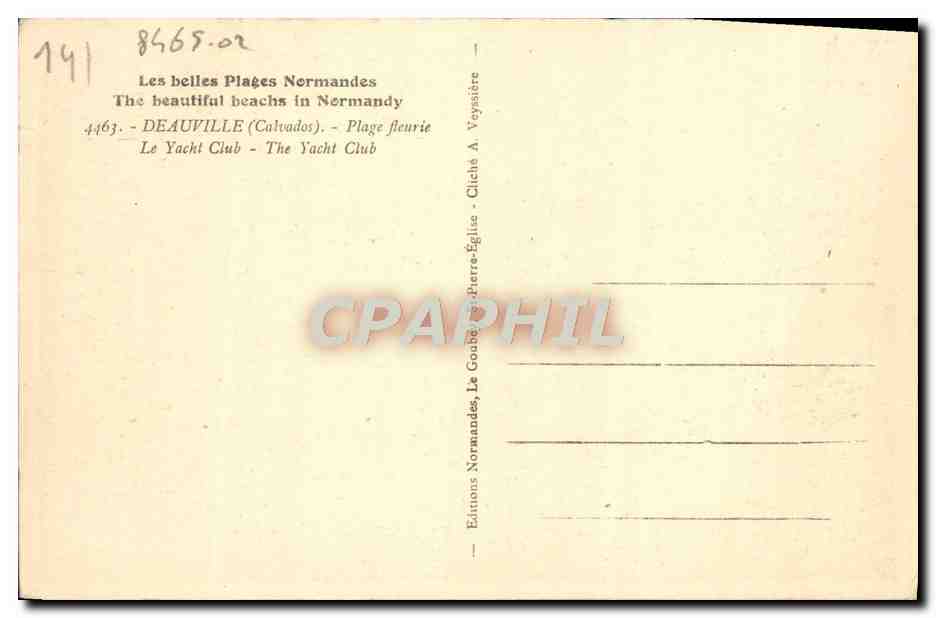Deauville (Calvados) — Le Yacht Club — Éditeur Le Goudey, n° 4463 — Rückseite