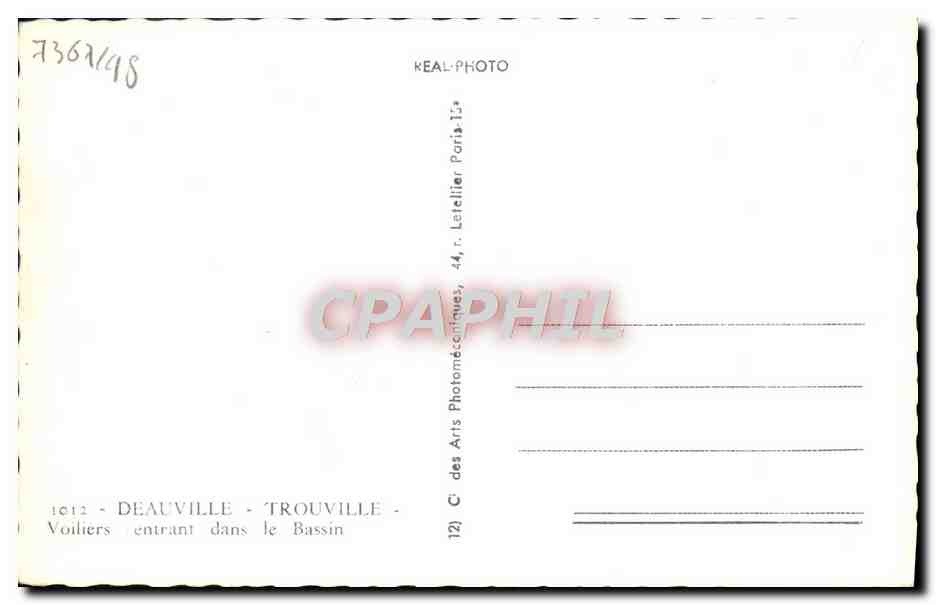 Deauville - Trouville - Voiliers entrant dans le Bassin — KEAL-PHOTO, 44, r. Letellier Paris 13e — Verso