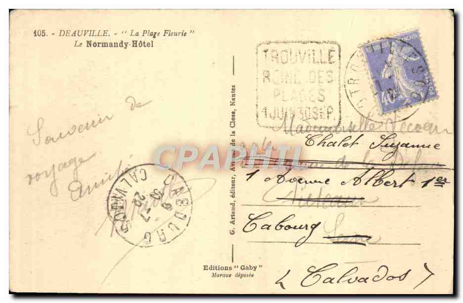 CPA Deauville La plage fleurie le normandy hotel — Verso