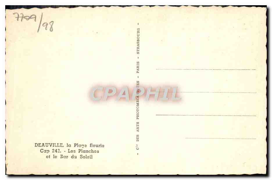 Deauville — La Plage fleurie, Cap 242, Les Planches et le Bar du Soleil — Cie des Arts Photomécaniques, Paris — Verso
