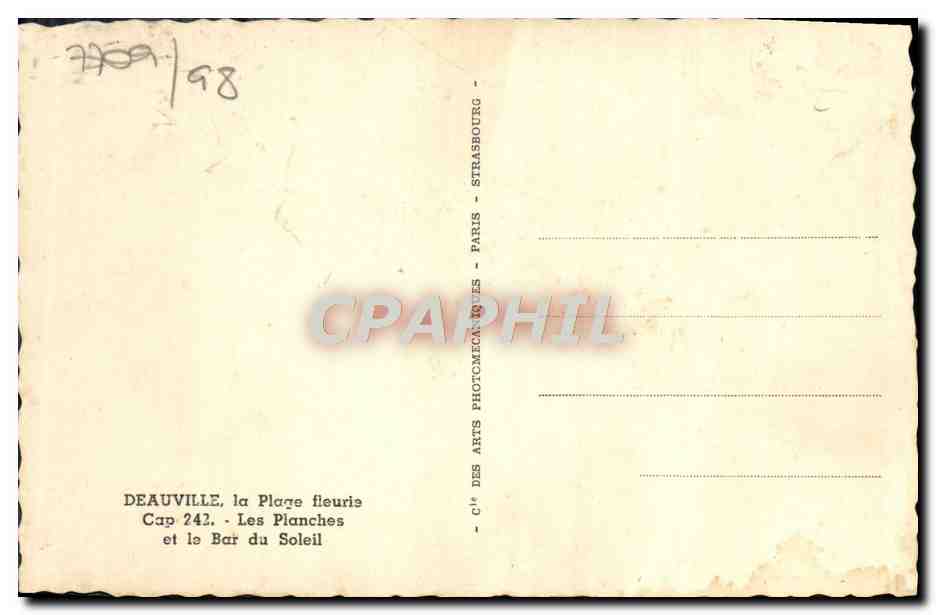 Deauville — La Plage fleurie, Cap 242, Les Planches et le Bar du Soleil — Cie des Arts Photomécaniques, Paris — Verso