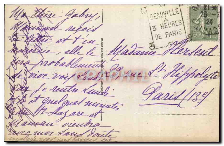 CPA Deauville la plage fleurie rue gontaut biron et les tennis — Verso