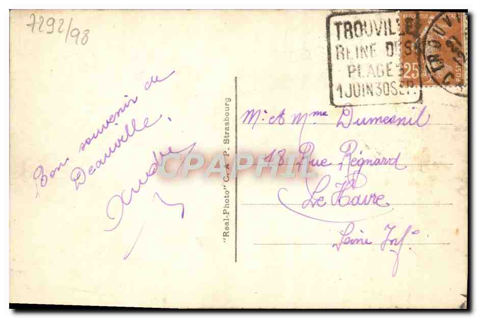 CPA Deauville Le plage fleurie la place morny — Verso