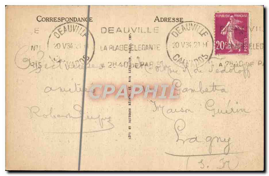 Deauville, la Plage Fleurie — Les Planches et le Bain de Soleil — LL, n°250 — Verso