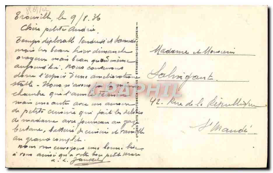 CPA Trouville Reine Des Plages Sortie du Bateau du Havre  — Verso