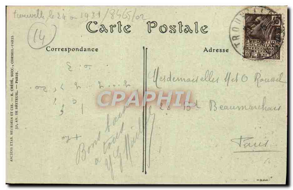 CPA Trouville Sur Mer Facade du casino — Verso