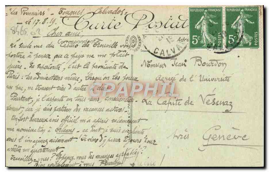 CPA Trouville Le Casino municipal La Plage — Rückseite