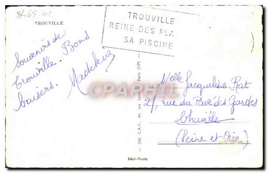 CPM Trouville De Souvenir — Rückseite