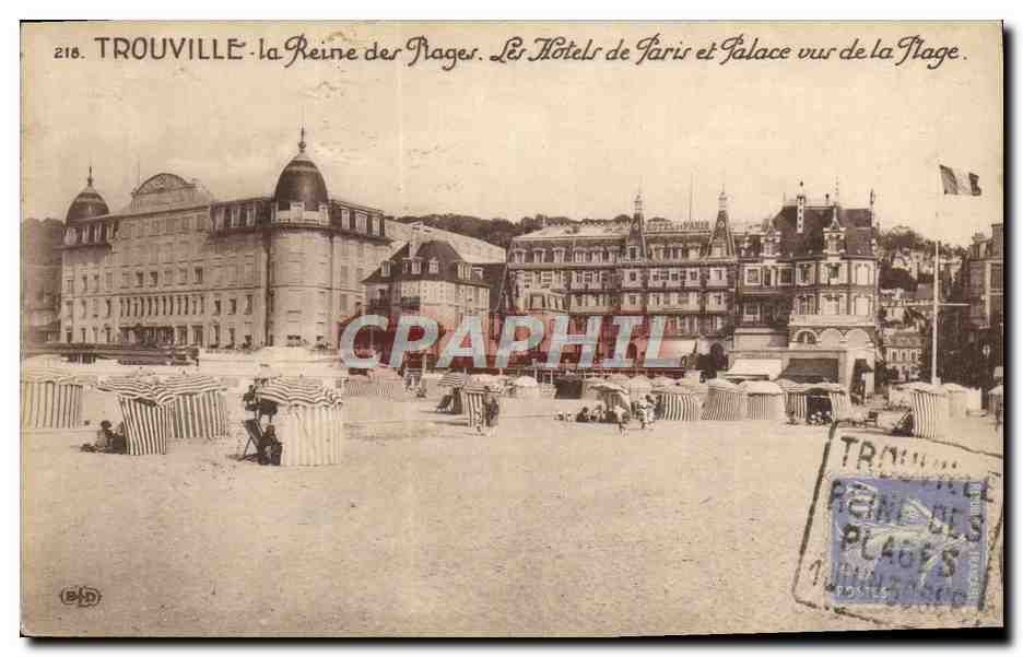 CPA Trouville Les hotels de Paris et Palace vus de la plage 