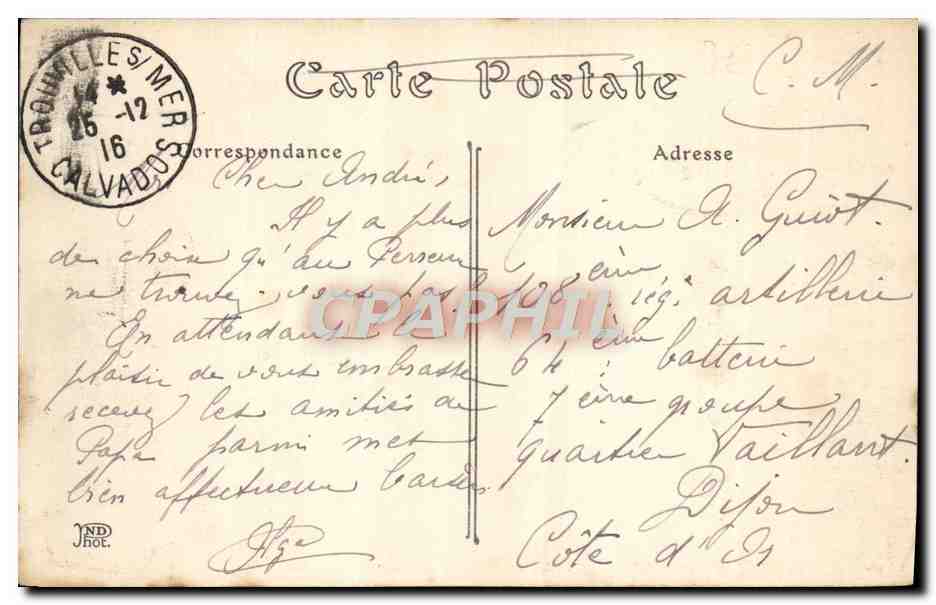 CPA Trouville La Plage a L'Heure des Bains — Verso