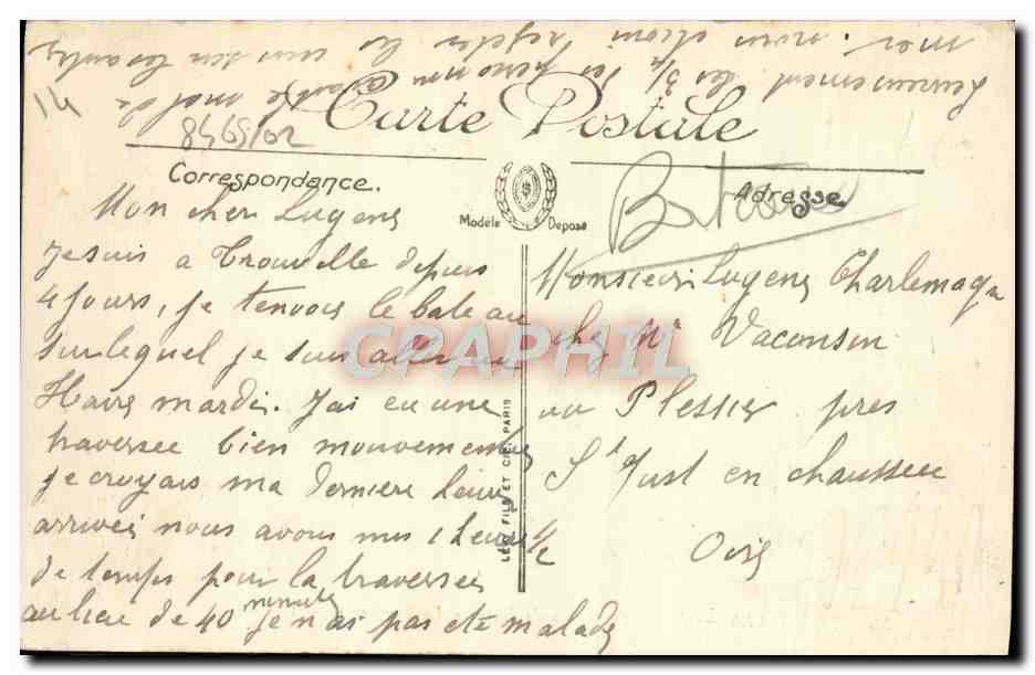 CPA Trouville Depart du Bateau du Havre  — Verso