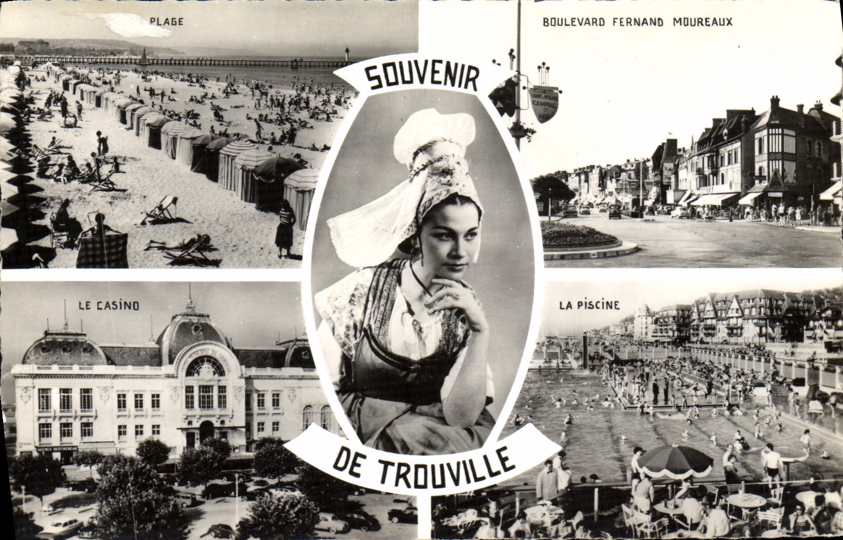 CPM Souvenir de Trouville Plage Boulevard Ferdinand Moureaux Piscine Casino Folklore 