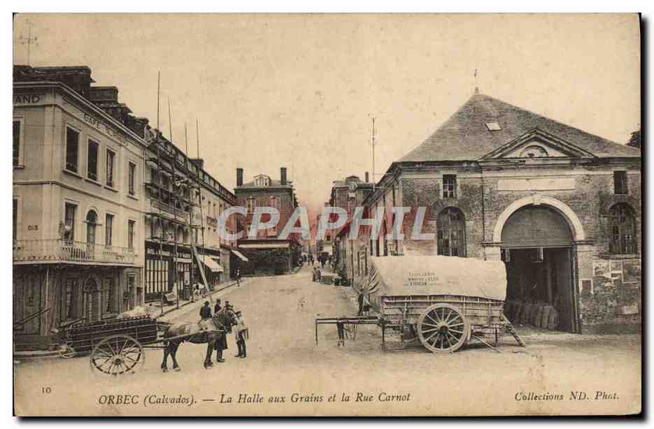 CPA Orbec La halle aux grains et la rue carnot