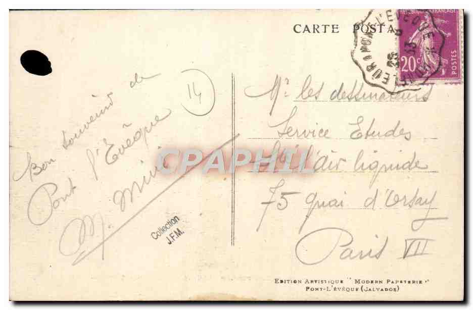 CPA La Normandie Pont I'Eveque L'Hotel Montpensier La touques et l'eglise st michel — Rückseite