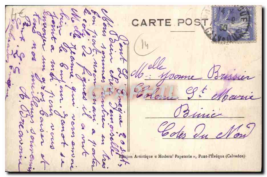 CPA La Normandie Pont L'Eveque vue prise de l'herbage des Hunieres Vaches — Rückseite
