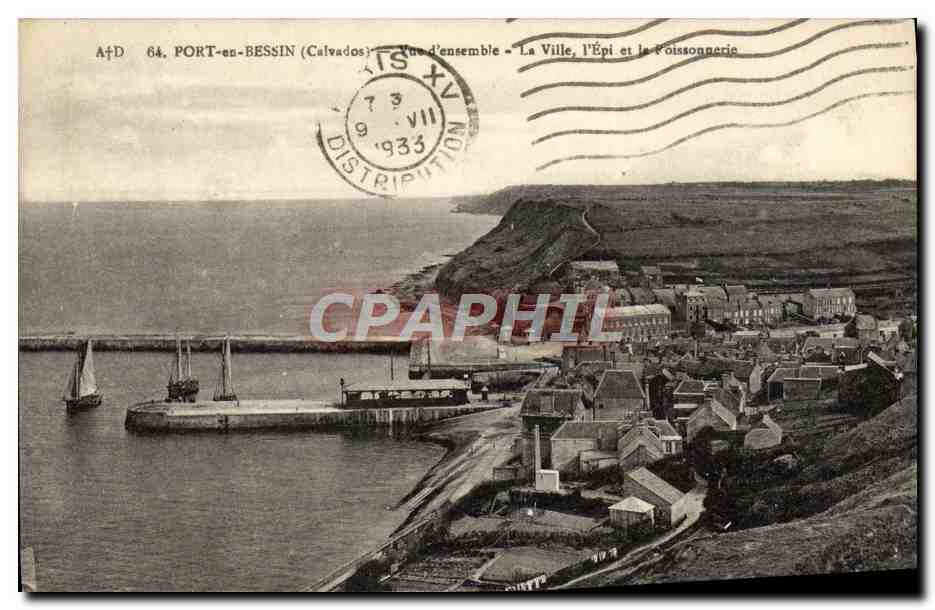 CPA Port En Bessin vue d'ensemble la ville l'Epi et la poissonnerie 