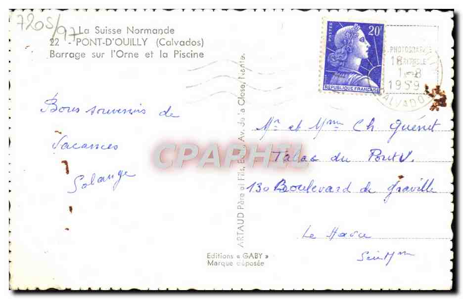CPM La Suisse Normandie Pont d'Ouilly barrage sur l'orne et la piscine — Rückseite
