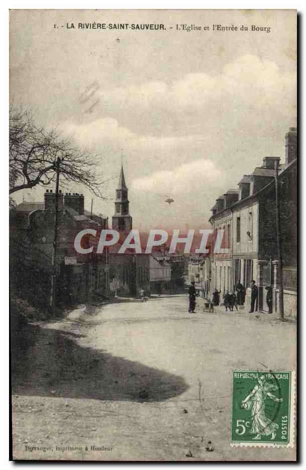 La Rivière-Saint-Sauveur — L'Église et l'Entrée du Bourg — Berranger, imprimeur à Handœuvre