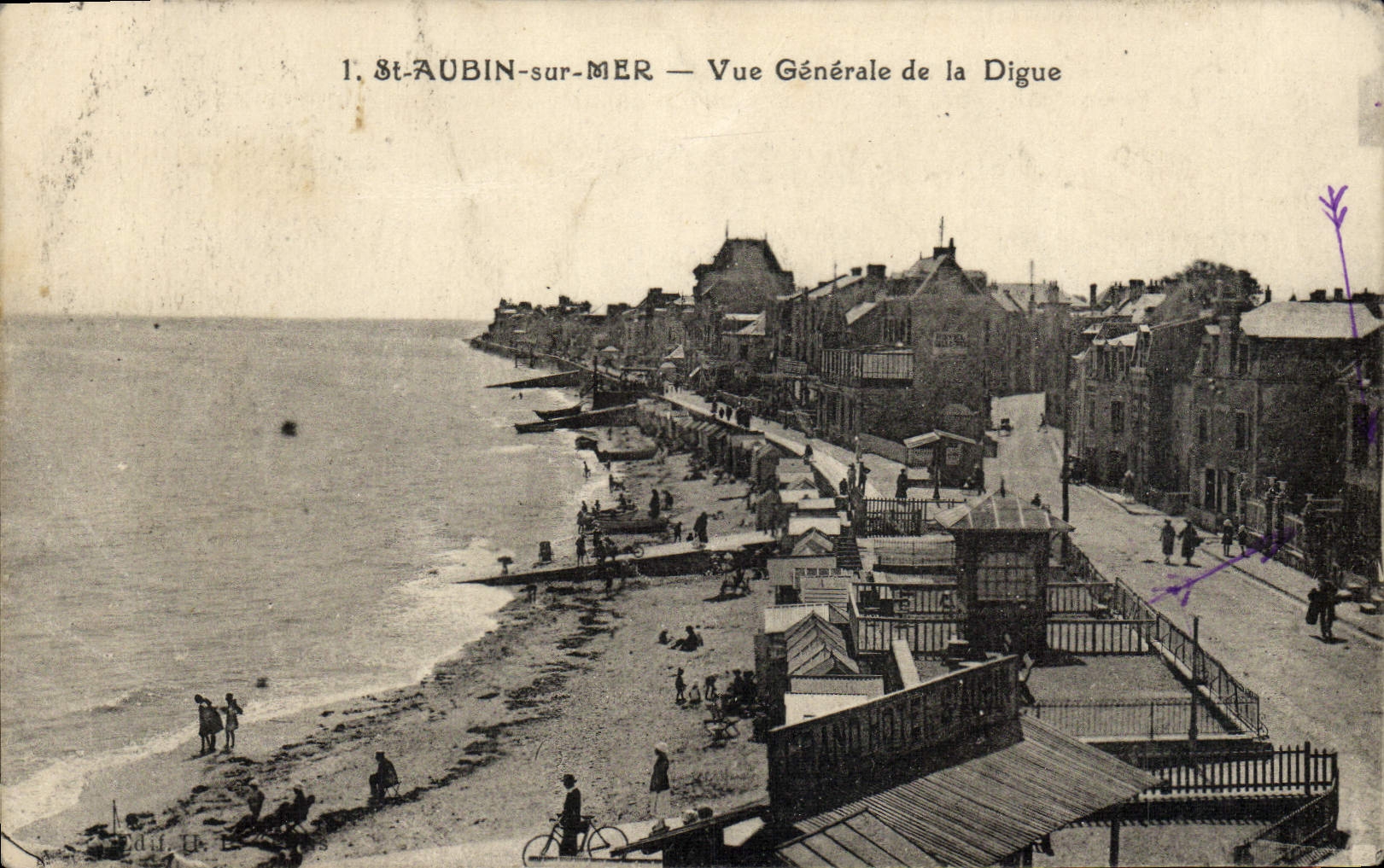 St-AUBIN-sur-MER — Vue Générale de la Digue — Éditeur J. H. n°1 - Recto
