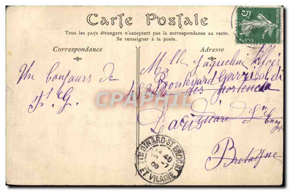 Tarjeta postal antigua Villers Sur Mer Sobre las Rocas Búsqueda de mejillones — Reverso