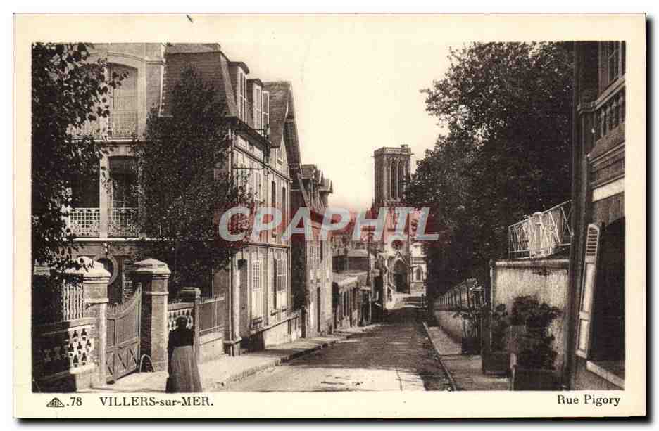 Tarjeta postal antigua Villers sur Mer Rue Pigory